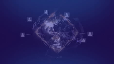 animación de la red de conexiones con las personas iconos en todo el mundo sobre fondo púrpura