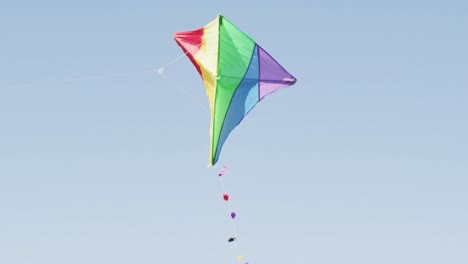 video de una cometa multicolor volando alto con el viento