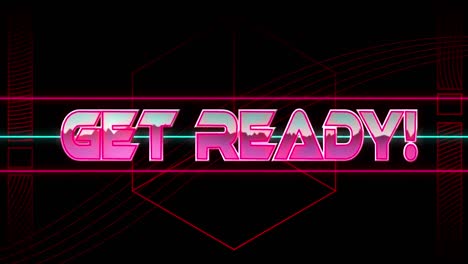 animation of get ready text over geometrical shapes on dark background