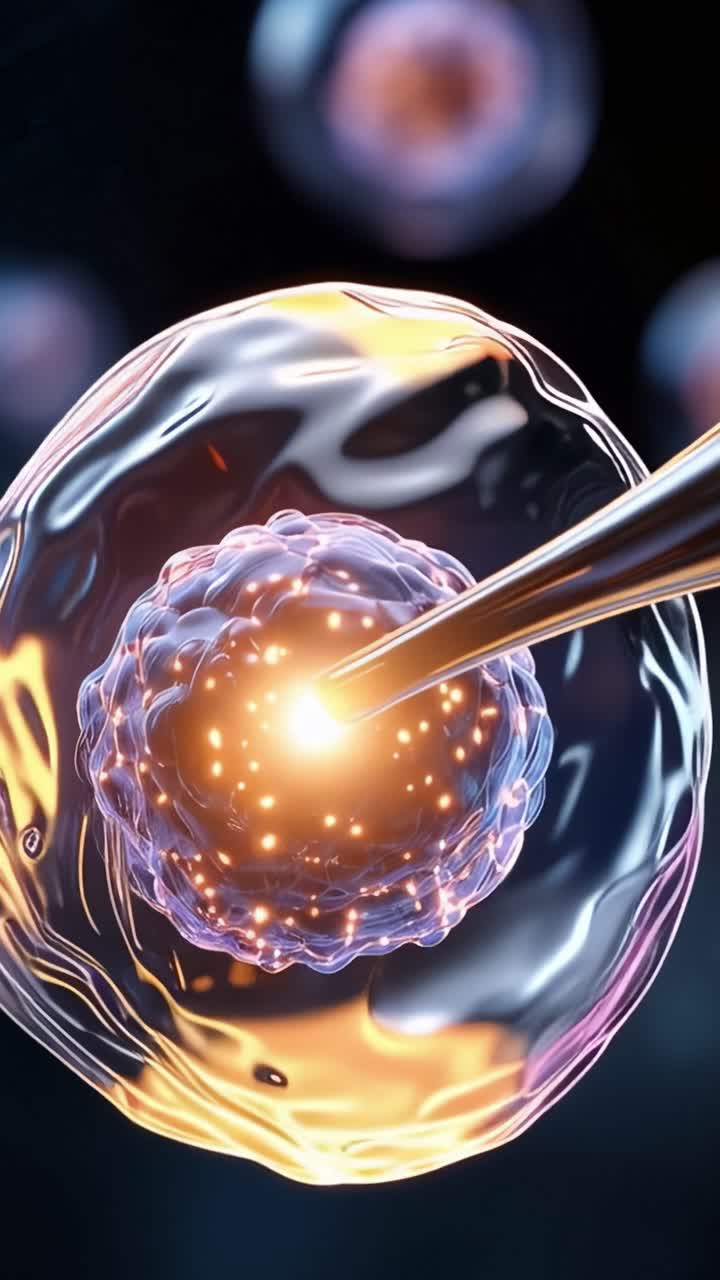 Focalizzazione Microscopica sulla Manipolazione Cellulare: Un Primo Piano delle Strutture Cellulari e dell'Innovazione Genetica in Azione, Evidenziando l'Intersezione tra Scienza e Tecnologia