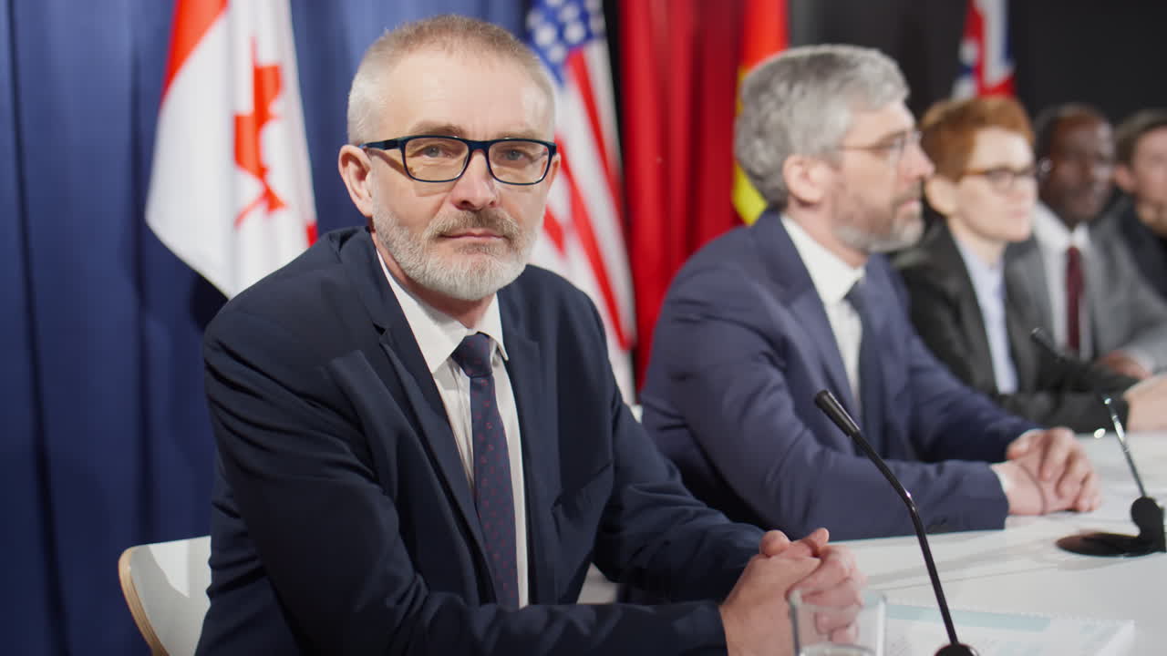 Portrait of Senior Politician at Press Conference