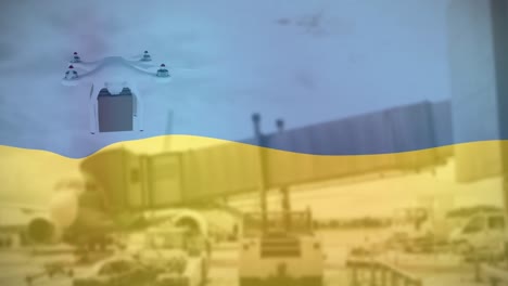 Animation-of-drone-over-flag-of-ukraine