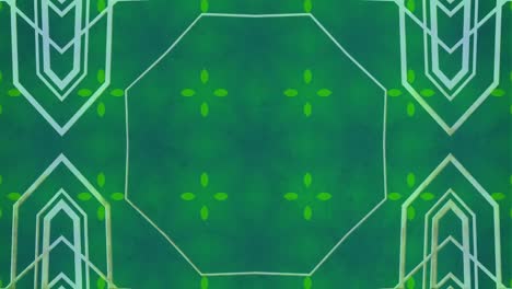 Kaleidoscopic-shapes-moving-hypnotically-on-green-background