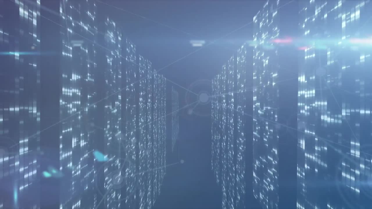 Animation on network of connections and lights on navy background