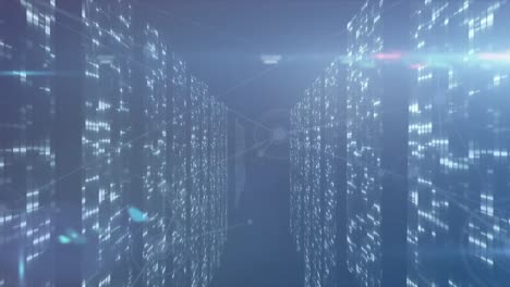 animation on network of connections and lights on navy background