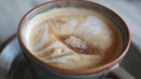 closeup of a latte in a mug