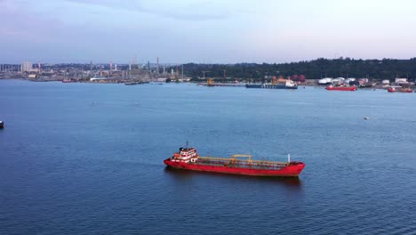 chemical oil tanker in the sea near port of balikpapan in kalimantan, indonesia