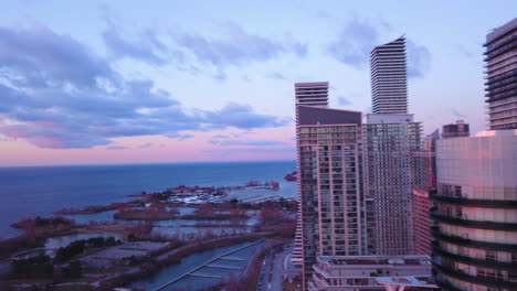 early morning aerial view of the toronto skyline during a gorgeous sunrise