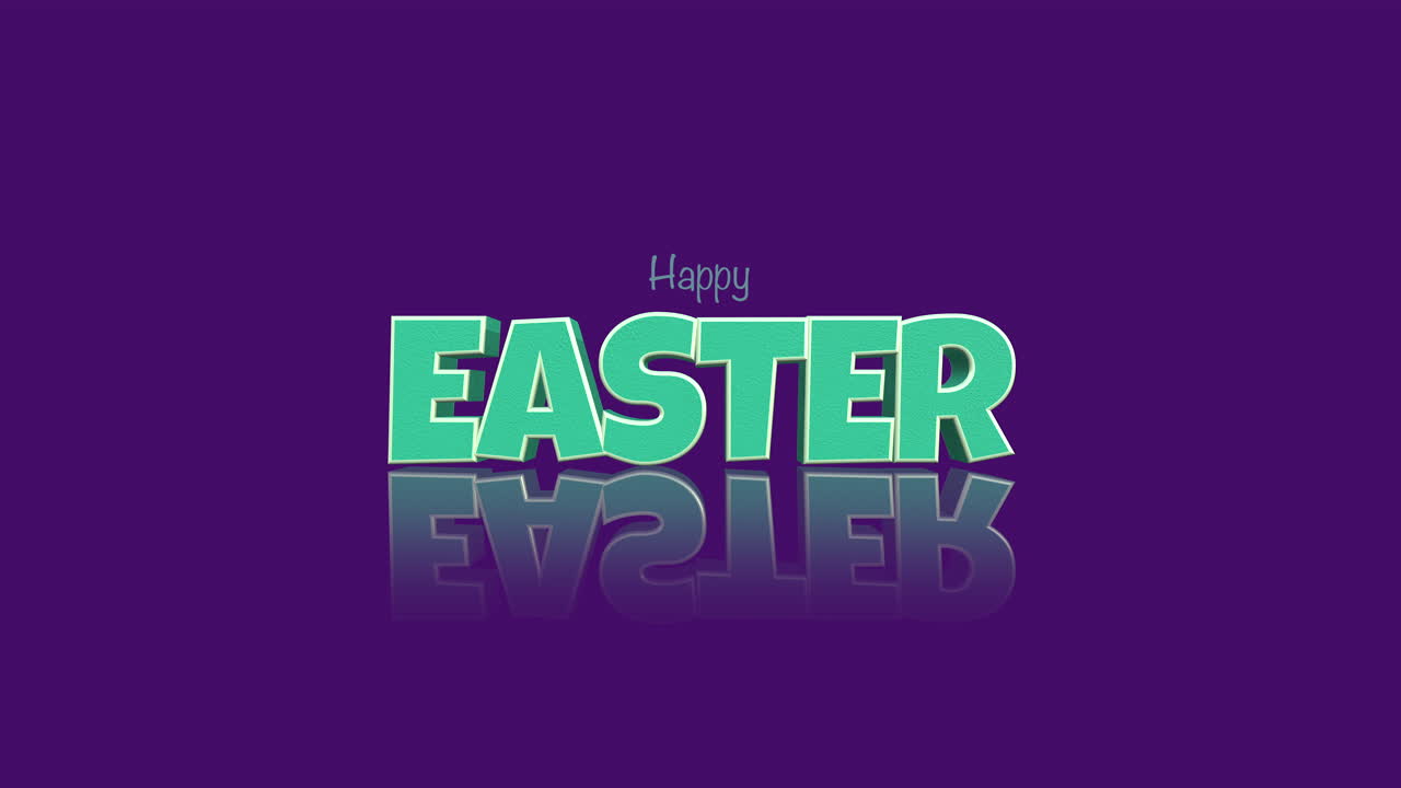Auguri di Pasqua riflettenti, testo vibrante 'Buona Pasqua' su sfondo viola.