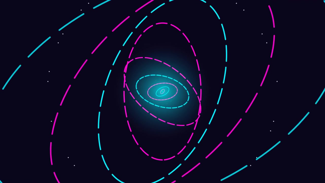 Motion graphics astratte di anelli al neon rotanti nello spazio