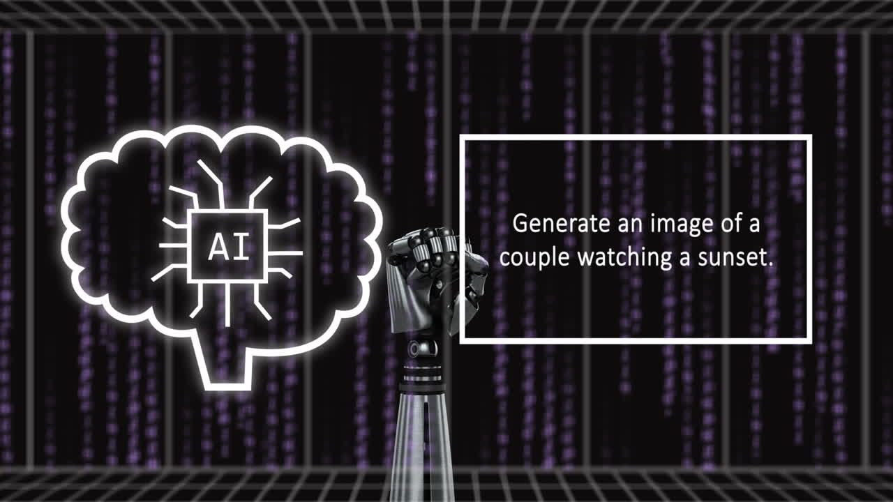 animación del procesamiento de datos sobre el brazo del robot y el fondo oscuro