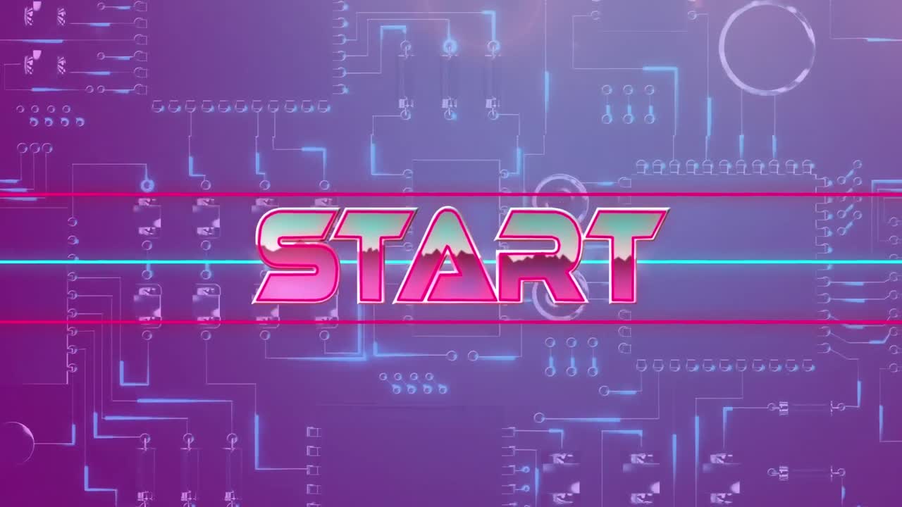 animación del texto de inicio sobre formas geométricas y núcleos de procesador