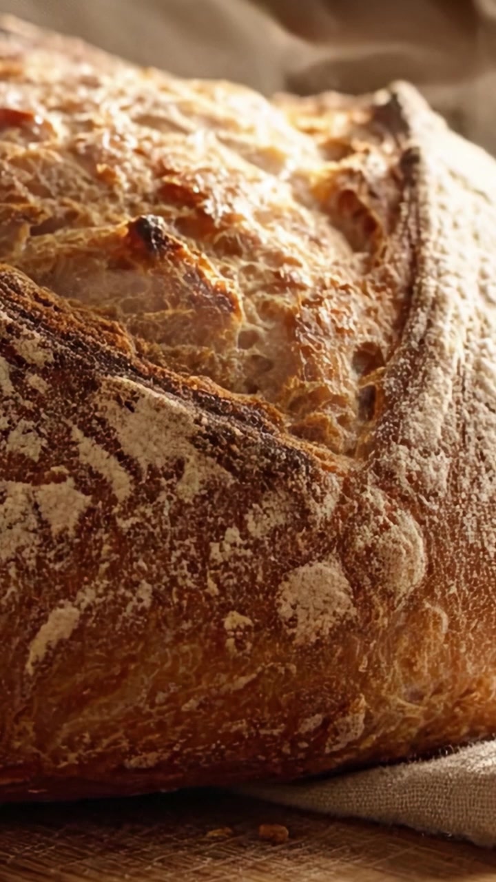 A Close-Up View of Freshly Baked Artisan Bread Highlighting its Crispy Crust and Soft Interior, Perfect for any Culinary Delight or Bread Enthusiast