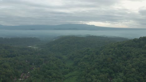 Drohnenaufnahmen-Einer-Tropischen-Ländlichen-Landschaft-Mit-Hügelwäldern-In-Der-Indonesischen-Landschaft