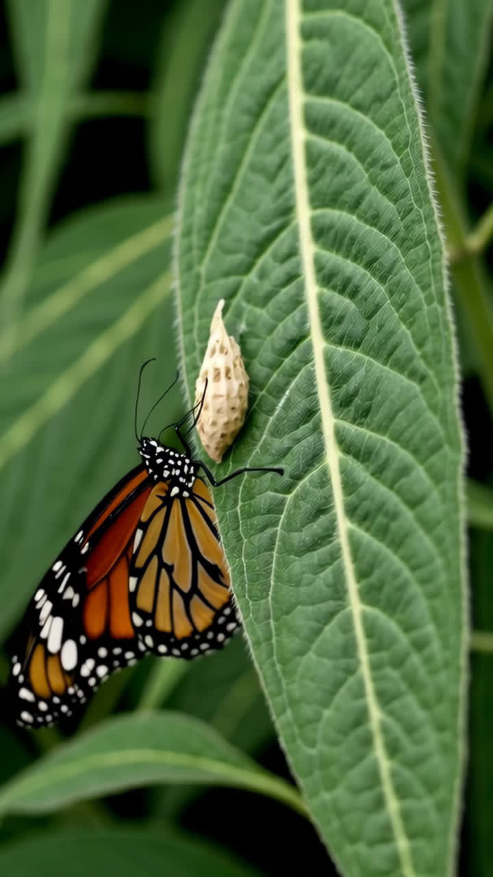 Monarch Butterfly on a Leaf with Egg
