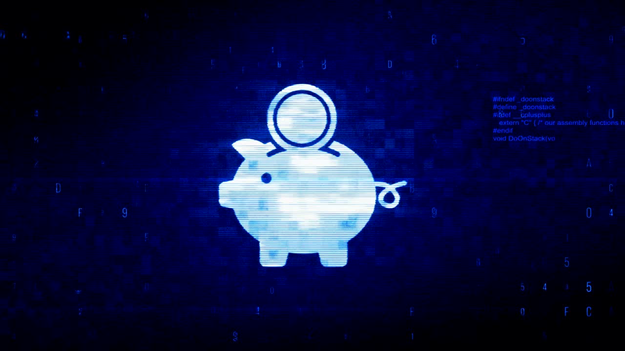piggy bank risparmia denaro simbolo pixel digitale rumore animazione di errore.