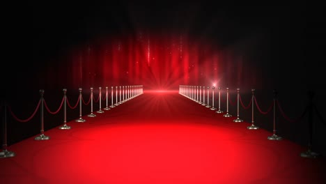 Roter-Teppich-Mit-Scheinwerfern-Vor-Rotem-Hintergrund