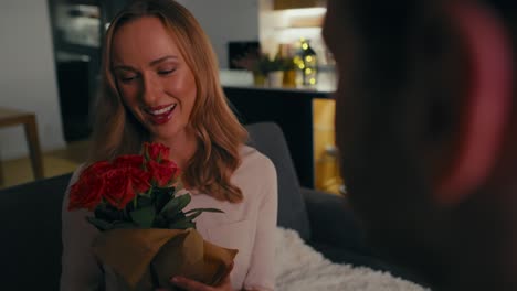 man giving a present for his wife for valentines's day