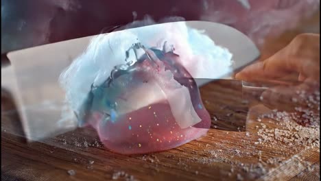 cutting cotton candy transforms it into jelly
