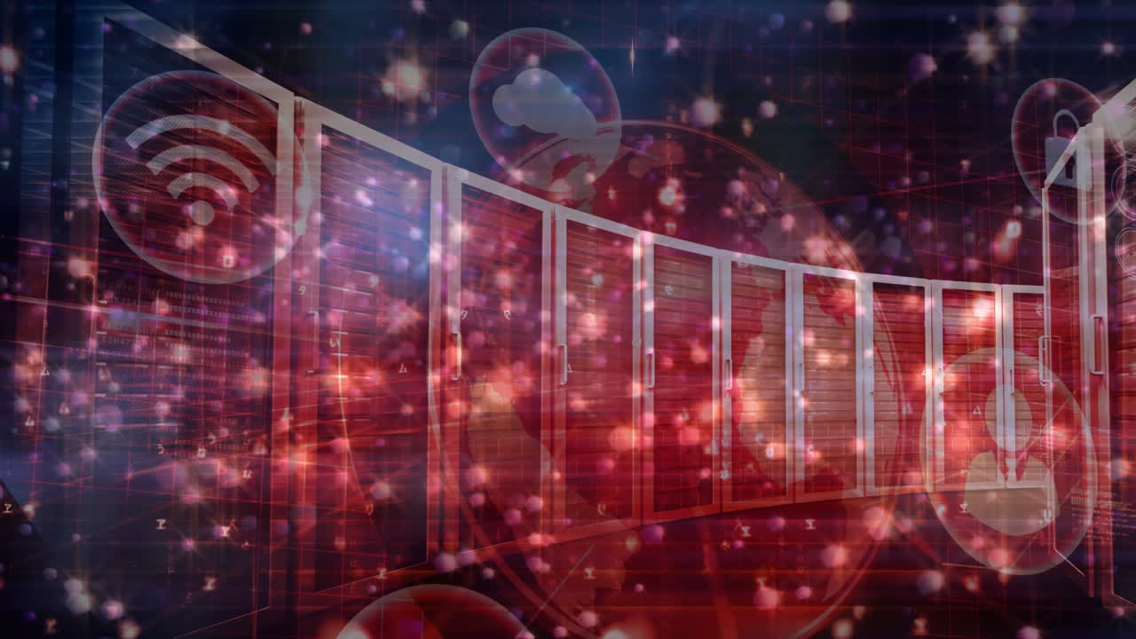 떠다니는 불꽃에 대한 디지털 서버의 애니메이션