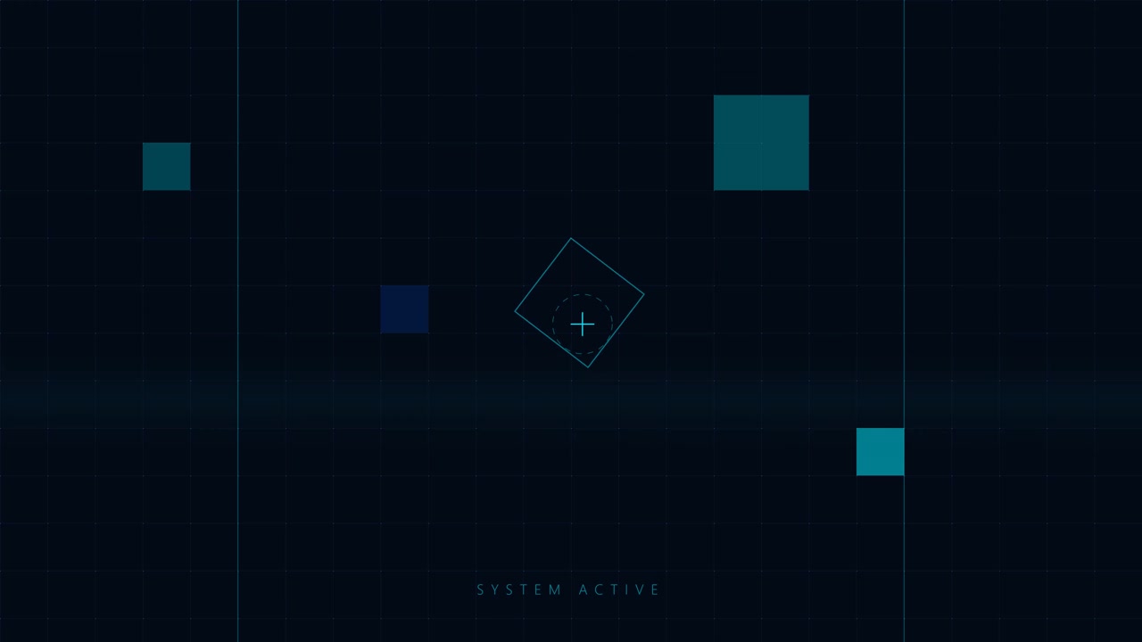 Abstract Digital Interface with Rotating Geometric Square and Grid