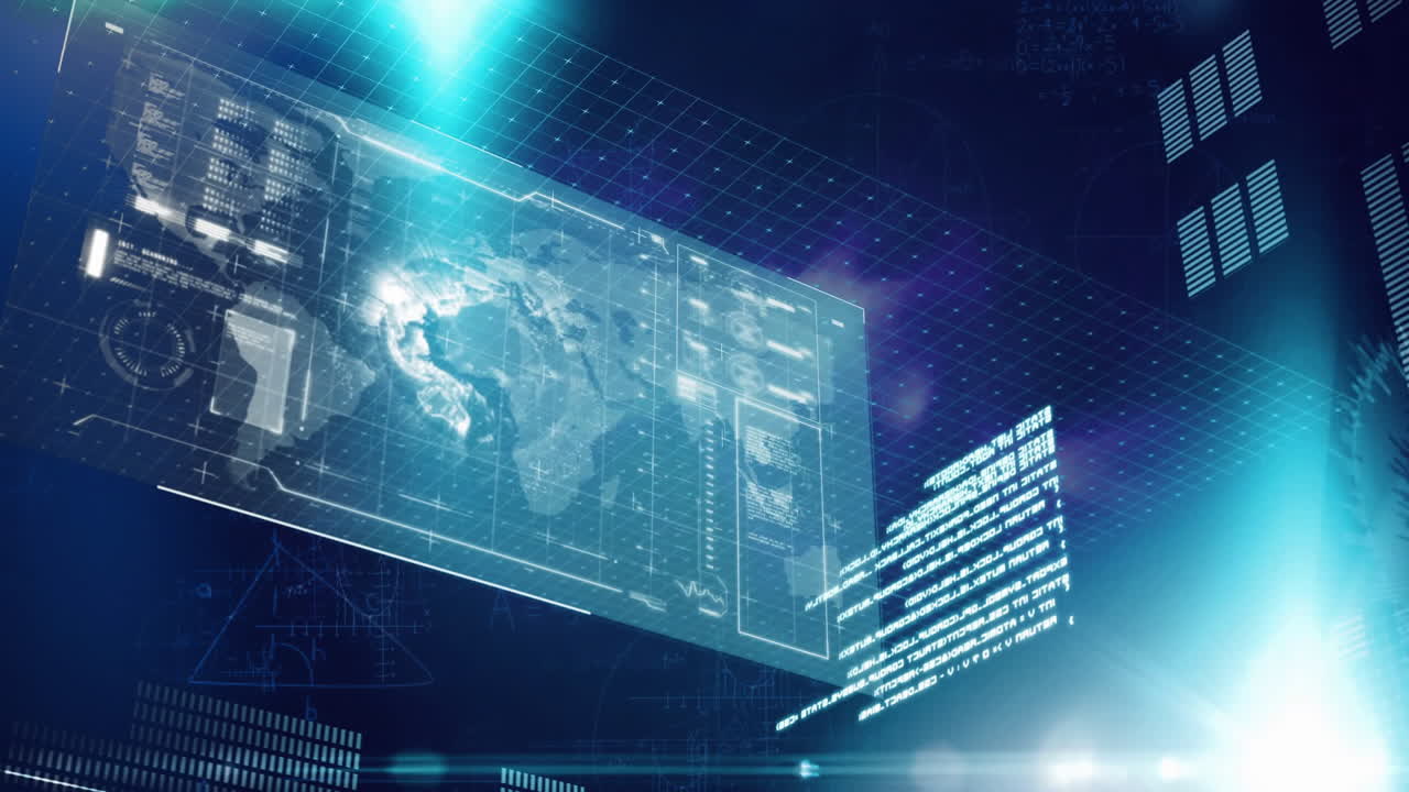 디지털 세계 지도 및 데이터 분석 애니메이션을 통해 미래의 인터페이스