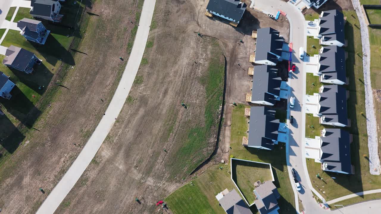 Drone footage of a new townhouse development in Iowa in the suburbs