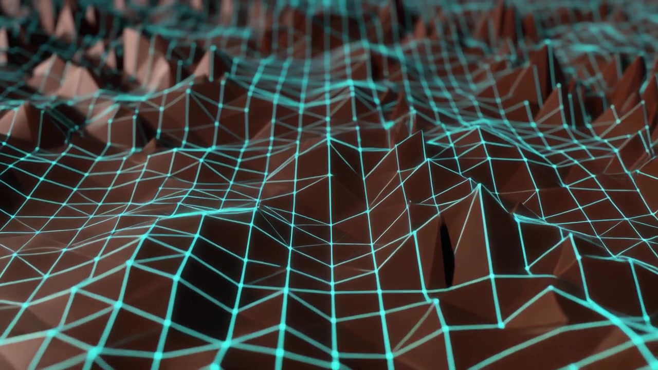 Abstract Digital Terrain with Glowing Cyan Wireframe Grid