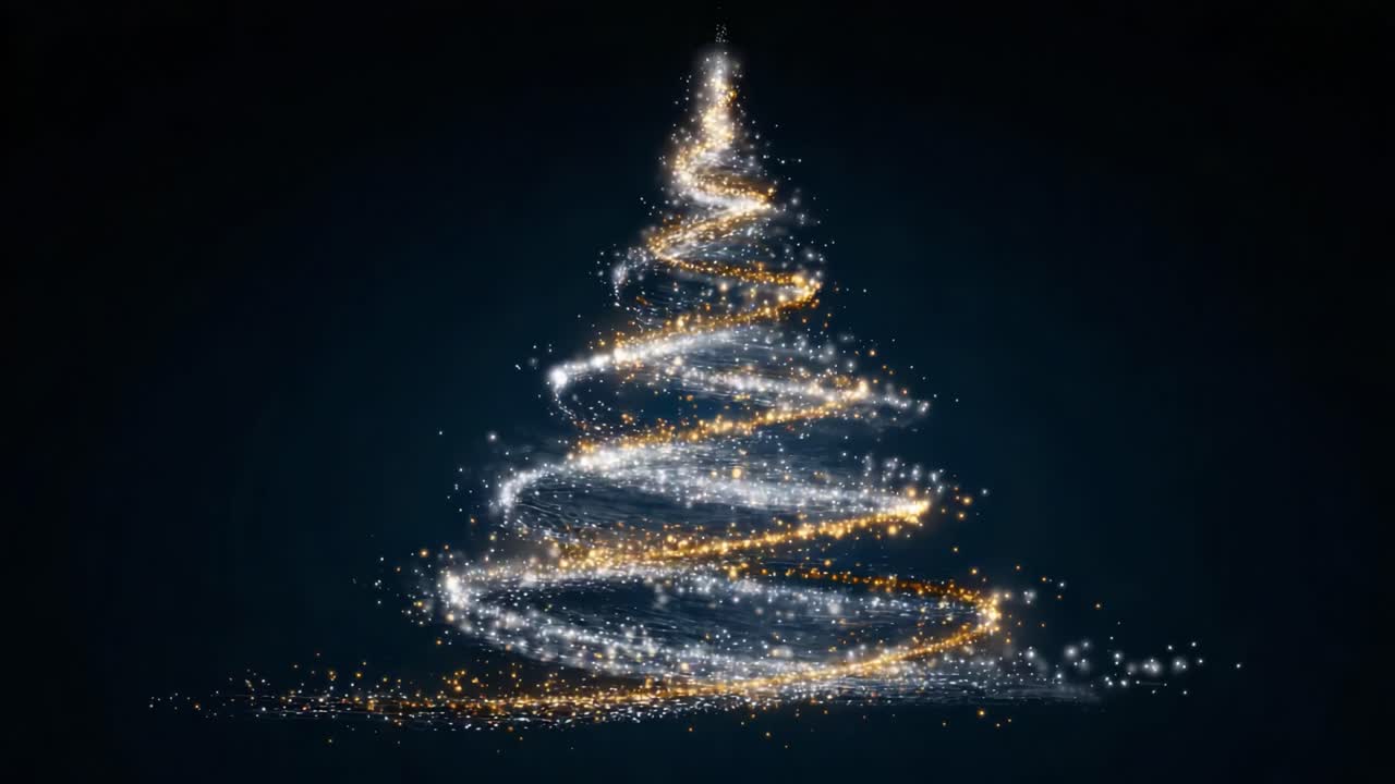 A Beautifully Animated Christmas Tree Sparkles with Golden and Silver Lights, Creating a Magical Festive Atmosphere in Every Frame