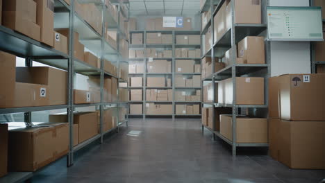 warehouse interior with full shelves of boxes