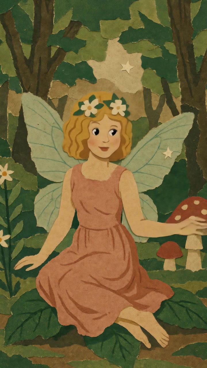Fata animata seduta in una foresta incantata