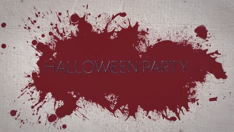 Animation-of-halloween-party-text-over-blood-stains-on-white-background