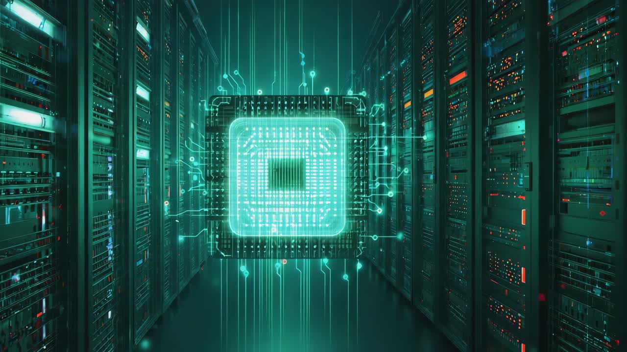 A server room with a central processor unit