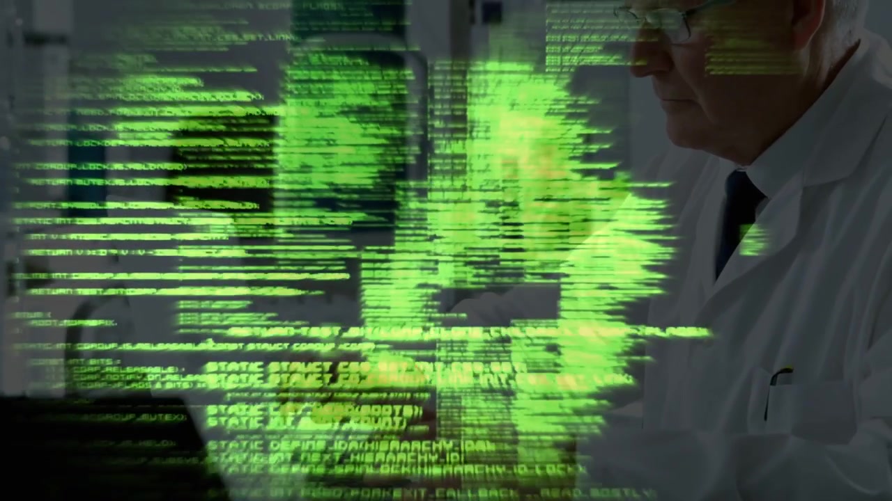 Vertical video: Reacting to green code, doctor in white coat reaching papers at bench, copy space