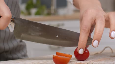 woman chopping tomatoes in the kitchen