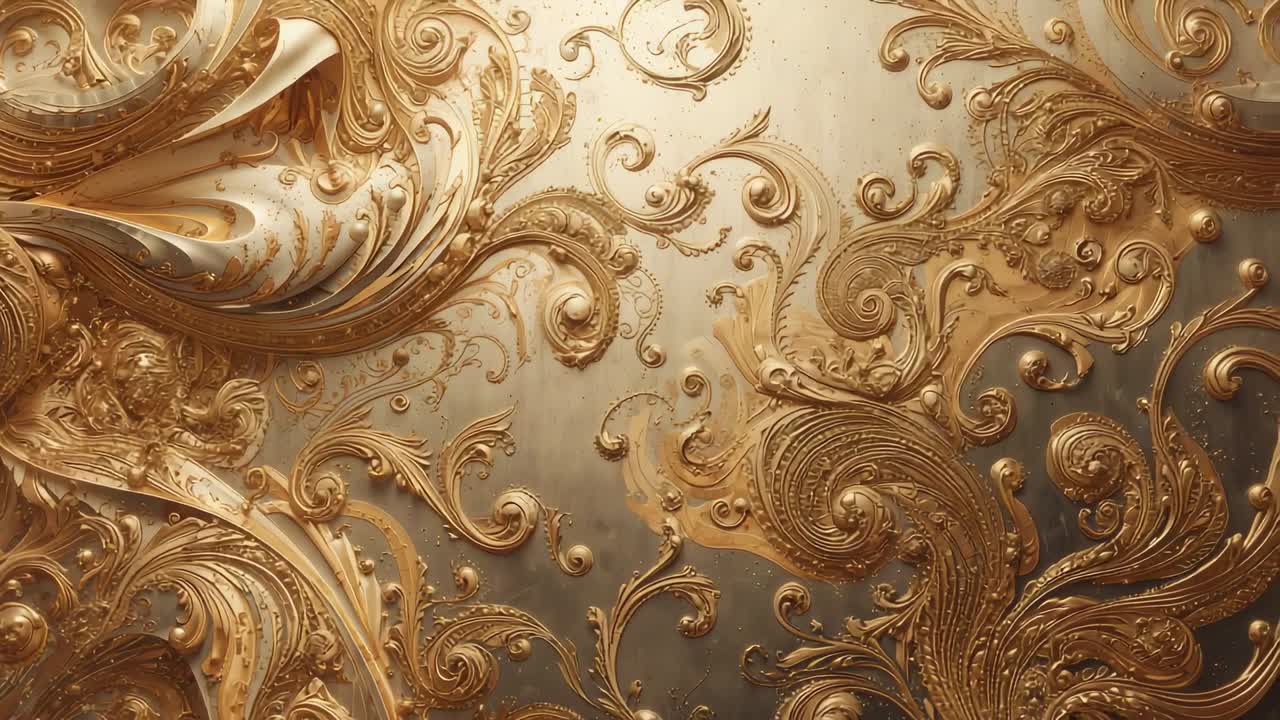 Starting with leaf curl, golden filigree gliding across metal panel, revealing embossed scrollwork