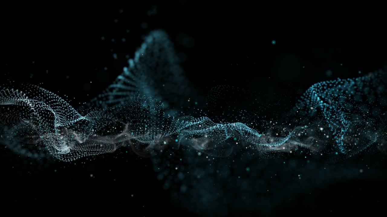 Futuristic animation with wave object and glitter particles in slow motion, 4096x2304 loop 4K