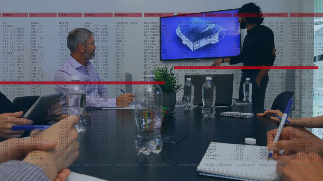 animación del procesamiento de datos financieros sobre diversas personas de negocios en la oficina