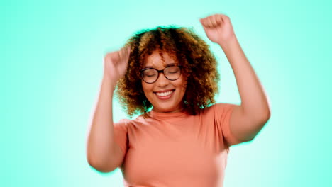 Happy,-dance-and-excited-with-black-woman