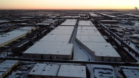 calgary sunrise: aerial view of massive warehouse