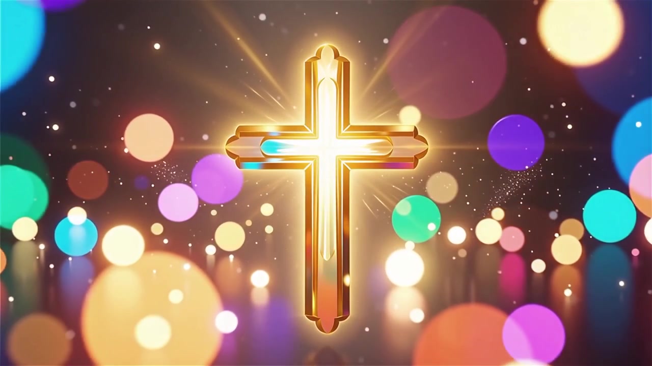 Christliches Kreuz, himmlisches Licht, Anbetungshintergrund.