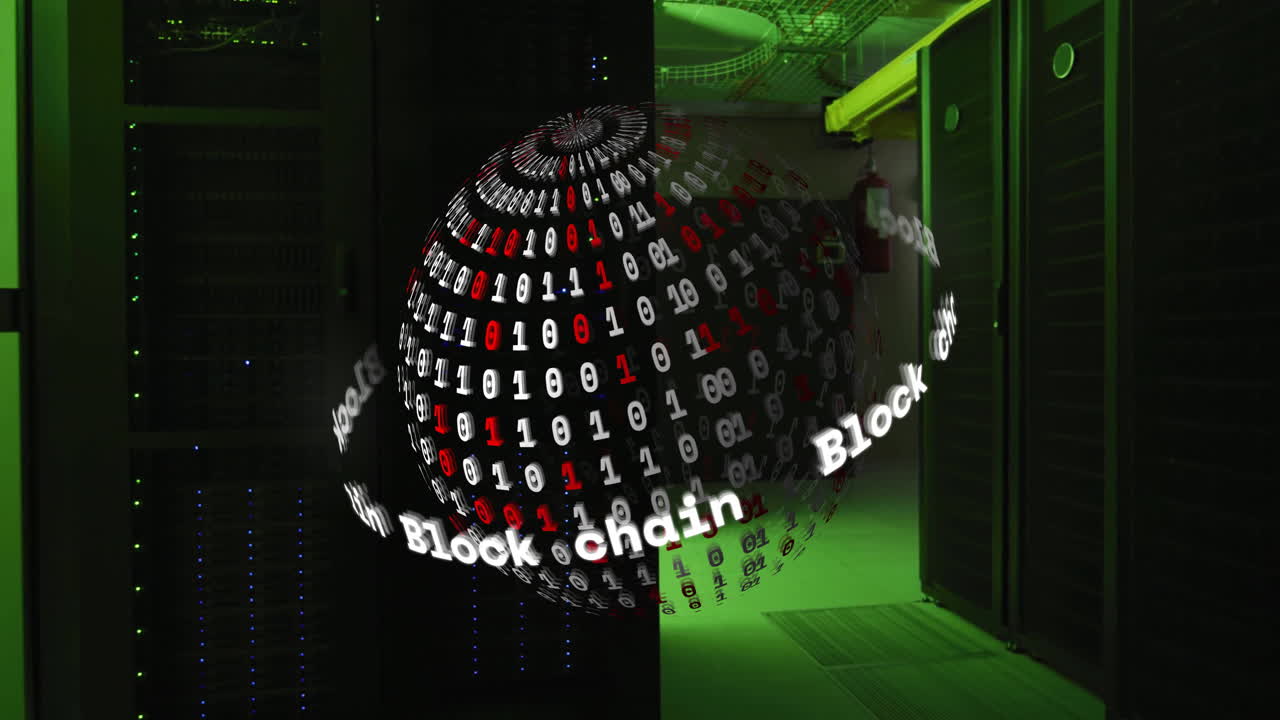 이진 코딩과 컴퓨터 서버를 통해 디지털 데이터 처리로 지구의 애니메이션