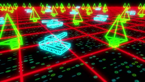 Retro-80s-game-tanks-VHS-tape-video-war-battle-vector-arcade-tron-wireframe-4k