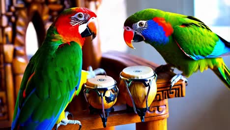 parrots playing drums