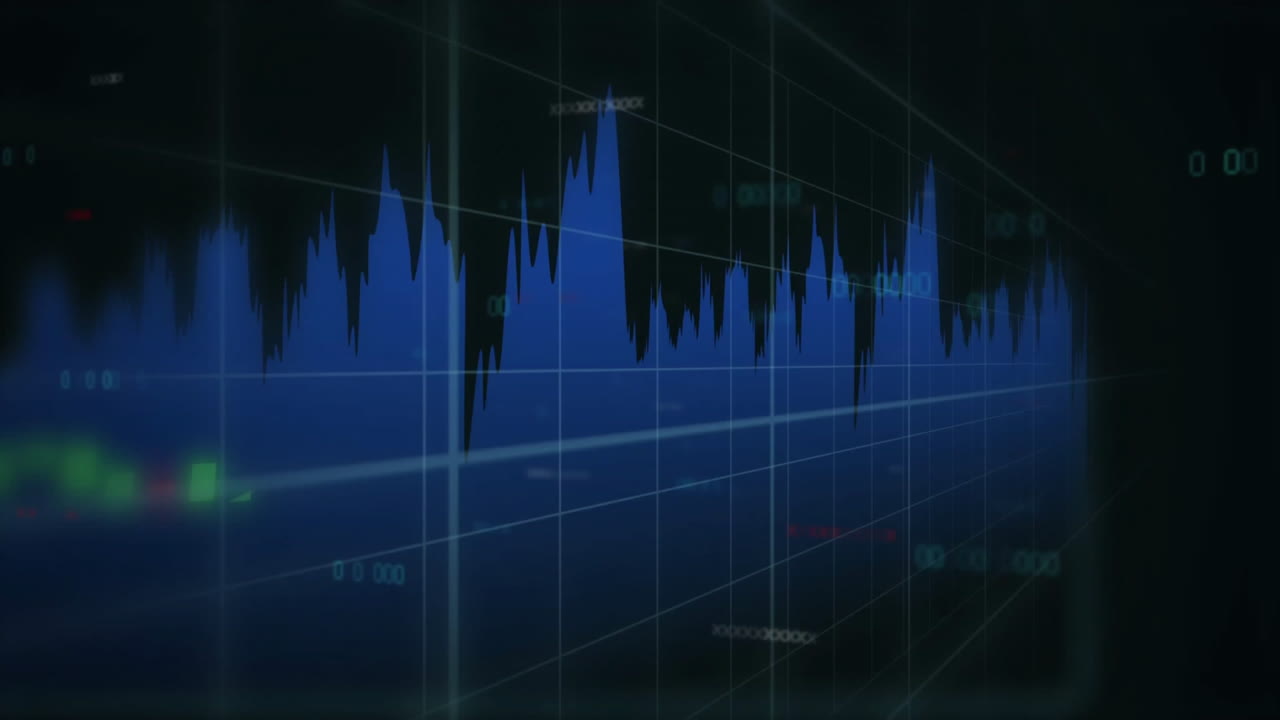 Animation of financial data processing on blue background