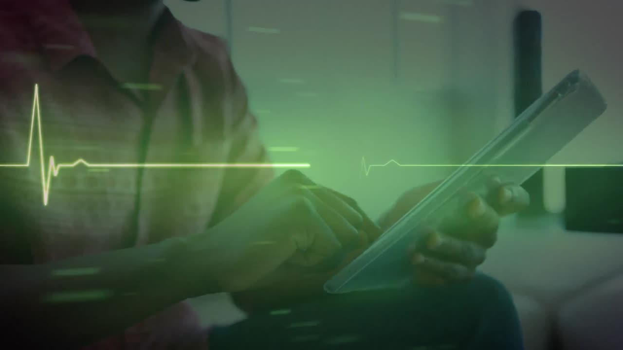 사무실에서 태블릿을 사용하는 아프리카계 미국인 사업가에 대한 이소 전기 선의 애니메이션