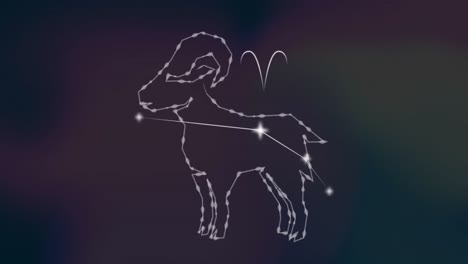 animación del signo estelar de aries con estrellas brillantes.