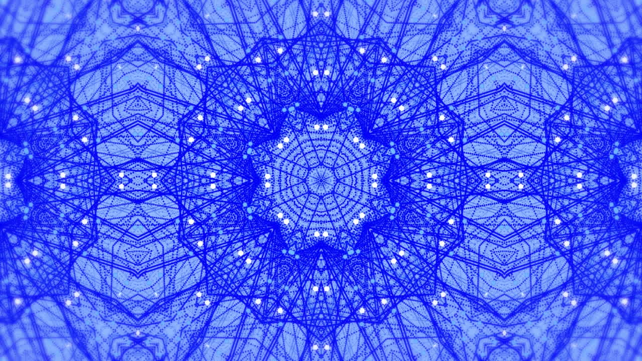 animación digital de formas caleidoscópicas que se mueven en movimiento hipnótico contra un fondo azul