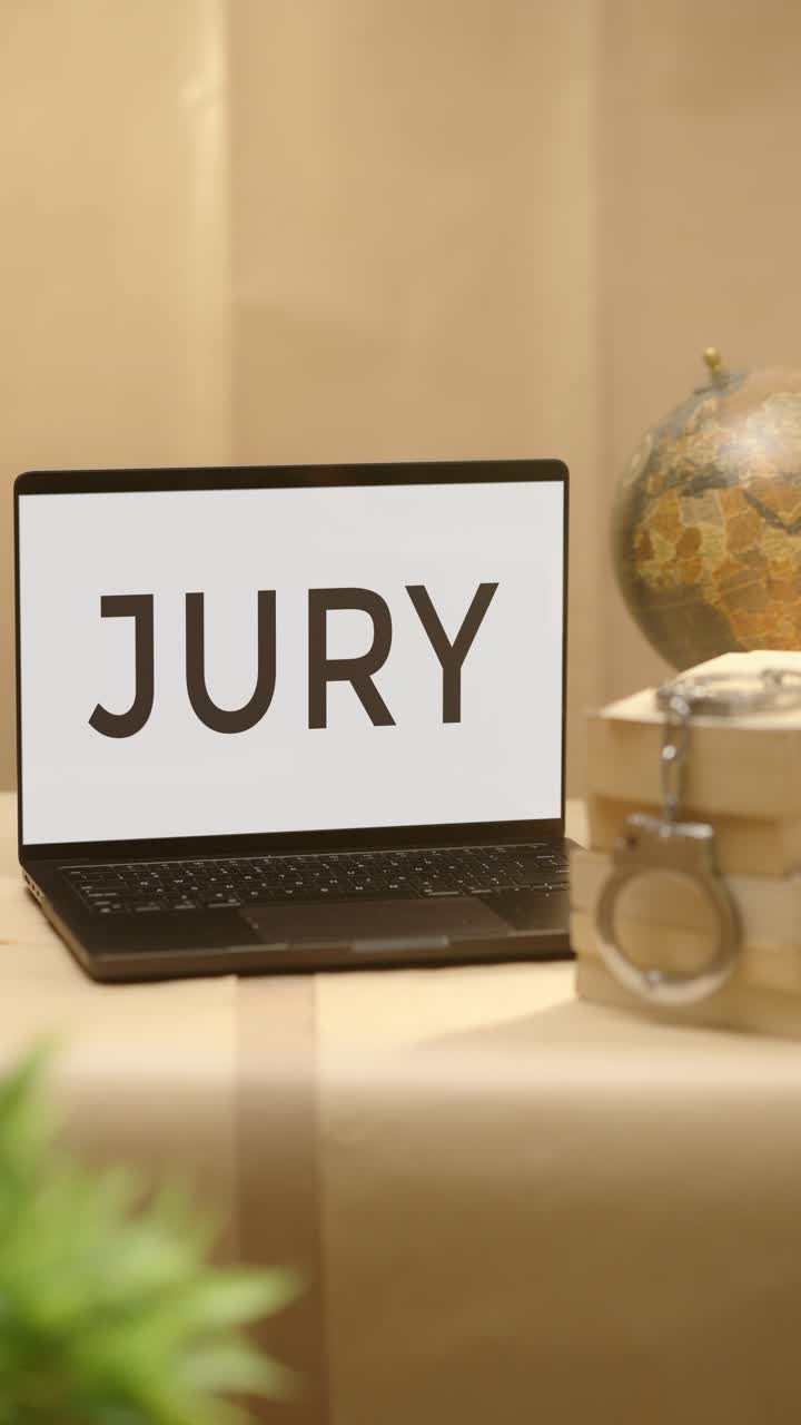 video vertical del jurado mostrado en la pantalla del portátil legal