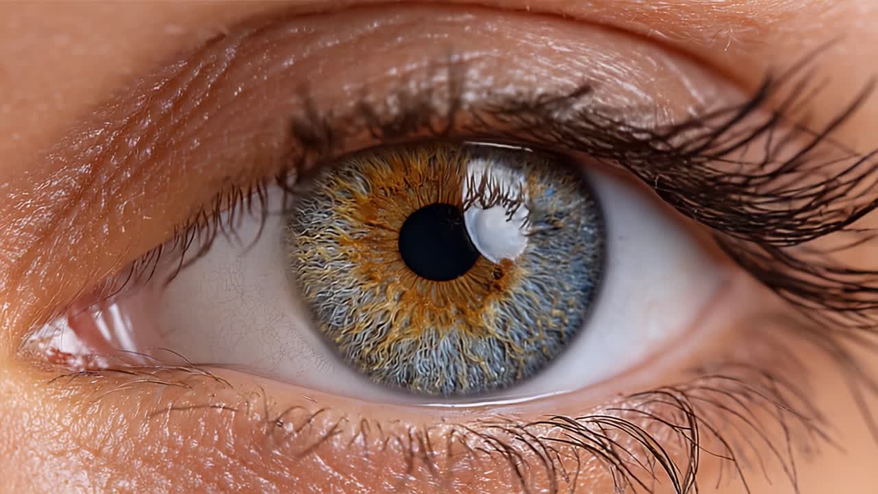 Close-Up of a Human Eye Showcasing Stunning Iris Details, Including Vivid Colors and Intricate Patterns, Highlighting the Unique Beauty of the Human Gaze